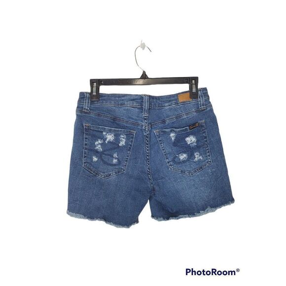 Seven7 Denim Weekend Cut Off Style Heavily Distressed Raw Hem Jean Shorts - Picture 10 of 10